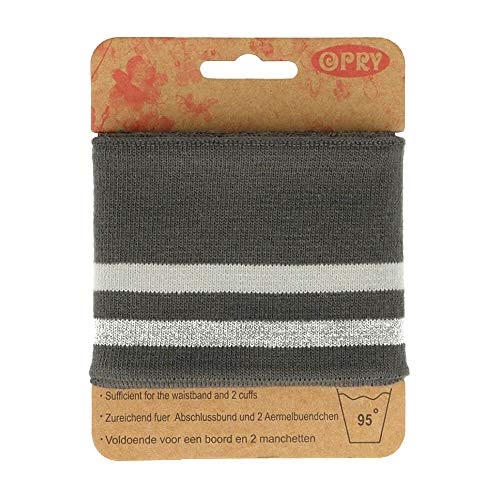 Opry Bündchen elastisch 6cm breit - Farbe Grau/Weiß/Silber - 110 cm Lauflänge von Opry