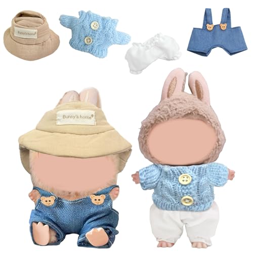 Labubuv Kleidung, Kleidung für Labubuv Puppe, Mini Kuscheltier Kleidung Zubehör, Hut, Outfits Tops und Hosen, für 14-17cm Labubuv Plüsch, Mini Plüschpuppen Kleidungsset, für Mädchen von OptiPlay