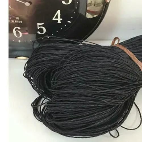 Optxzn 2-lagiges natürliches Stroh-Bastgarn, mitteldünn, für Handstricken, Häkeln, Hüte, Taschen, DIY-Papier, Baumwolle, Grasfaden, weich, schwarz, 500 g von Optxzn