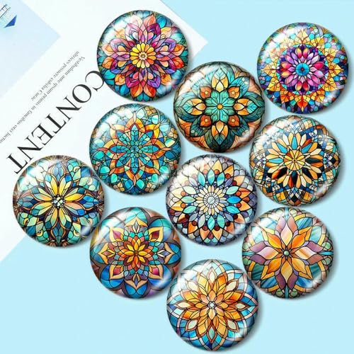 Optxzn Mandala farbige Blume 10 Stück 12 mm/16 mm/18 mm/25 mm Runde Foto Glas Cabochon Demo Flache Rückseite Herstellung von Erkenntnissen von Optxzn