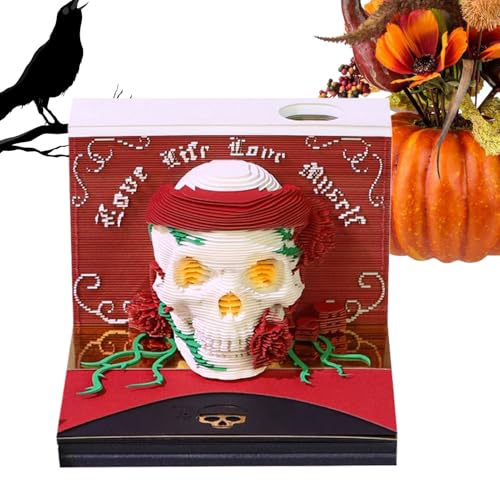 Kalender zum Abreißen, 3D-Papierskulptur-Kunst, Notizblock, abnehmbarer Kalender, Halloweenschädel | Wochenorganisationsbedarf, Bürodekoration für den Schlaf von Opvonxeh