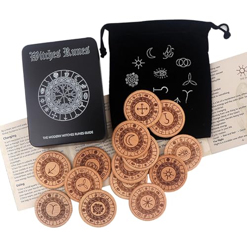 Runen Set – 14-teiliges Spirituelles Gravurwerkzeug aus Holz für die Wahrsagerei, Runenspiel aus Holz mit gravierten Symbolen, mystisches Glück, Erzählen von Meditationsreisen von Opvonxeh