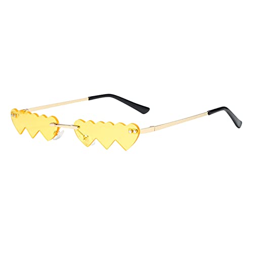 Sonnenbrille in Herzform, Herz Sonnenbrille, Vintage Sonnenbrille Hippie Stil Sonnenbrillen, Rave Brille Schnelle Brille Rave für Hippie Party Zubehör, Unregelmäßige Form Retro (Yellow, One Size) von Orbgons