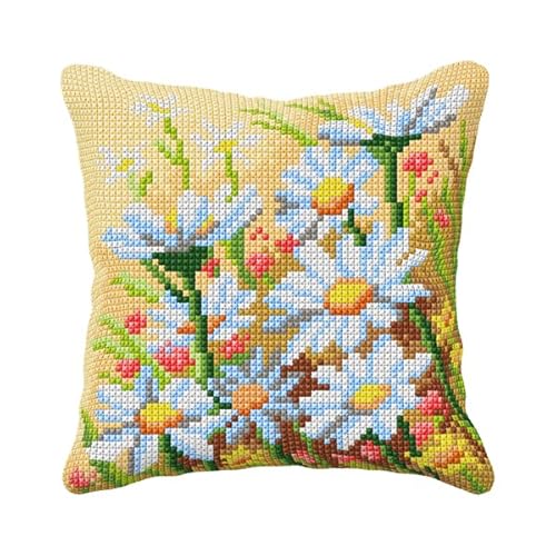 Orchidea Gänseblümchen-Kreuzstich-Set (Quickpoint-Kissenbezug-Set) 40 x 40 cm Fähigkeitsstufe: mittel Nur Handwäsche von Orchidea