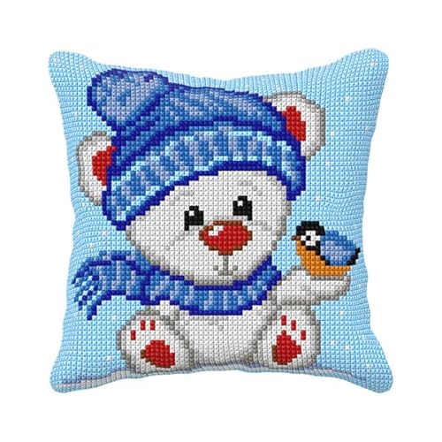 Orchidea Kissen mit Bärchen und Vogel-Kreuzstich-Set (Quickpoint-Kissenbezug-Set) 40 x 40 cm Fähigkeitsstufe Medium von Orchidea