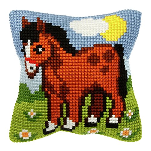 Orchidea Kreuzstich-Kit: Pferd Im Feld Kissen, Erwachsene, Unisex, Nicht Faltbar, Natur, Kreuzstich, 25,5 cm x 25,5 cm von Orchidea