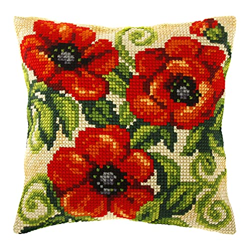 Orchidea Large Cross Stitch Cushion Kit Großes Kreuzstichkissen-Set, Poppies (Mohnblumen), 40 x 40 cm von Orchidea