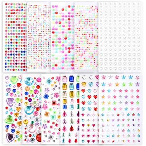 3600 Stück Glitzersteinchen Selbstklebend, 11 Blatt Acryl Strasssteine künstliche Perlen Set zum Basteln, Geschenk für Freund, Verschiedene Formen 3600 Stück Glitzersteinchen Selbstklebend, 11 Blatt Acryl Strasssteine künstliche Perlen Set zum Basteln, Geschenk für Freund, Verschiedene Formen von Orchideeknc
