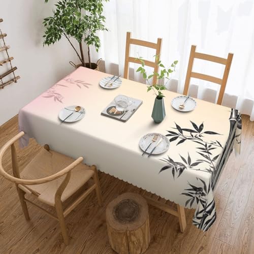 Rechteckige Tischdecke, 137,2 x 182,9 cm, Bambus und Sakura-Baum, Zen-Druck, Polyester-Tischdecken, waschbar, Stoff, Tischdecke für Esstisch, wasserabweisend, Outdoor-Tischdecke von OrcoW