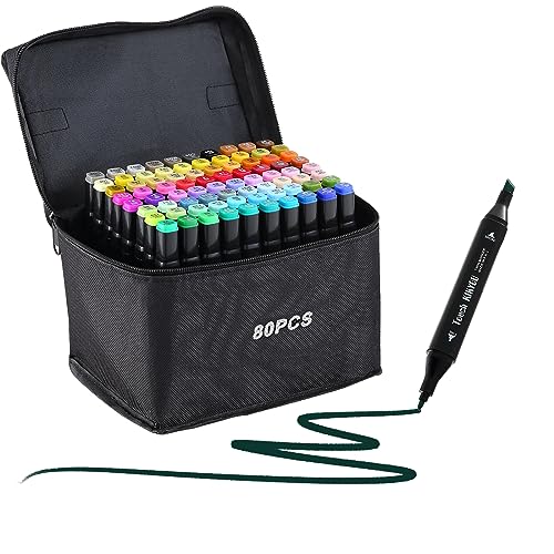 Ordeluxe 80 Farben Dual Tip Art Marker Set, Filzstifte für Erwachsene, Permanent Alkohol Marker Stifte für Zeichnen, Skizzieren, Anime, Manga, Graffiti mit Tragetasche und Aufbewahrungsbasis Ordeluxe 80 Farben Dual Tip Art Marker Set, Filzstifte für Erwachsene, Permanent Alkohol Marker Stifte für Zeichnen, Skizzieren, Anime, Manga, Graffiti mit Tragetasche und Aufbewahrungsbasis von Ordeluxe