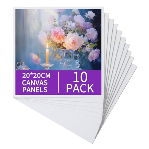 Ordeluxe Leinwand set,100% Baumwolle - Mini Leinwand 20x20cm（10er-Pack）,Stabiler Karton – Leinwand zum Bemalen,Leinwände zum bemalen ideal für Ölmalerei, Gouache und Acrylmalerei. von Ordeluxe