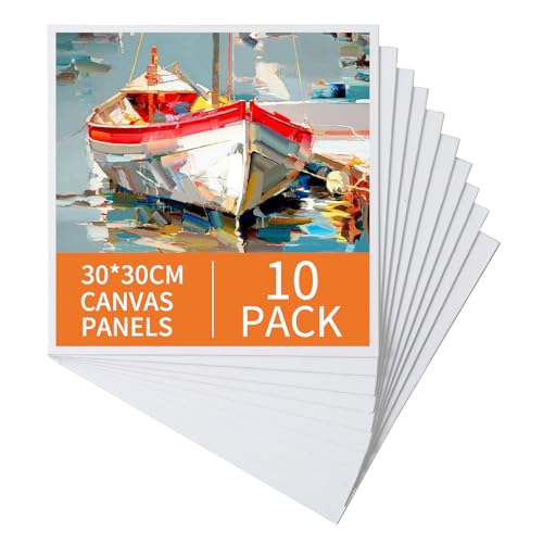 Ordeluxe Leinwand set,100% Baumwolle - Mini Leinwand 30x30cm（10er-Pack）,Stabiler Karton – Leinwand zum Bemalen,Leinwände zum bemalen ideal für Ölmalerei, Gouache und Acrylmalerei. von Ordeluxe