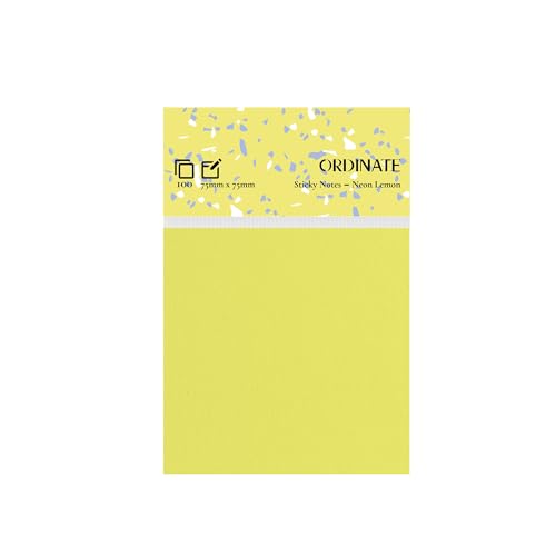 Ordinate Sticky Notes, Haftnotizen Klebezettel 12 Packungen Palette Collection, Aesthetic Notizzettel für Schreibwaren Wochenplaner 100 Blatt/pads, post it To-do-Lisen (Neon Lemon, 75mm x75mm) von Ordinate