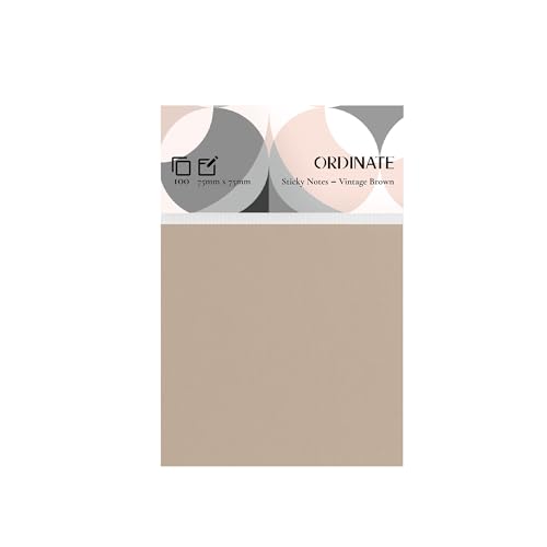 Ordinate Sticky Notes, Vintage Palette, 100 Blatt pro Blatt, Haftnotizen in Retrofarben für Notizen, To-do-Listen und Erinnerungen (75mm x 75mm, Vintage Brown) von Ordinate