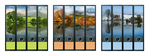 12er Set Ordnerrücken für breite Ordner Teich See Natur Sommer Herbst Winter Aufkleber Etiketten Deko 851 852 853 von Ordnerrücken breit