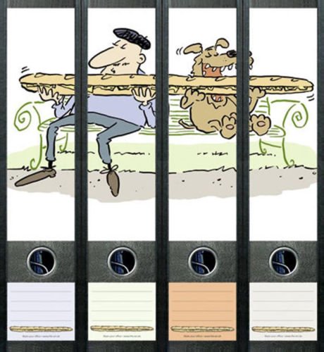 4er Set Ordnerrücken für breite Ordner Baguette Comic Hund Aufkleber Etiketten Deko 427 von Ordnerrücken breit