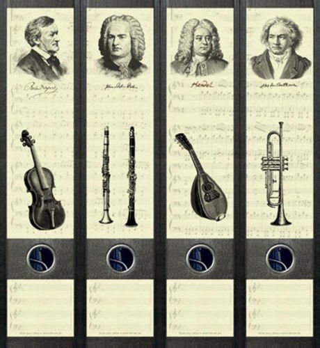 4er Set Ordnerrücken für breite Ordner Beethoven Musiker Musik Aufkleber Etiketten Deko 065 von Ordnerrücken breit