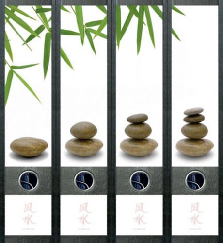 4er Set Ordnerrücken für breite Ordner Feng Shui Steine Wasser Aufkleber Etiketten Deko 445 von Ordnerrücken breit