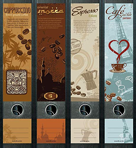 4er Set Ordnerrücken für breite Ordner Kaffee Cappuccino Cafe Aufkleber Etiketten Deko 462 von Ordnerrücken breit