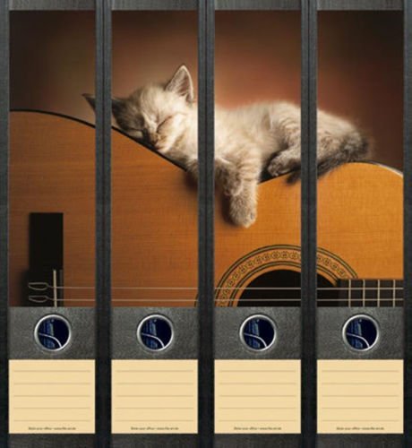 4er Set Ordnerrücken für breite Ordner Katze auf Gitarre Aufkleber Etiketten Deko 070 von Ordnerrücken breit