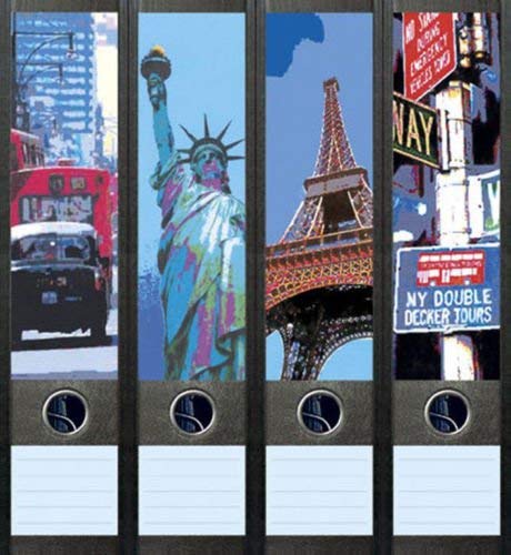 4er Set Ordnerrücken für breite Ordner New York Paris London Aufkleber Etiketten Deko 024 von Ordnerrücken breit