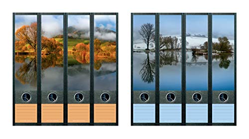 8er Set Ordnerrücken für breite Ordner Teich See Natur Herbst Winter Aufkleber Etiketten Deko 852 853 von Ordnerrücken breit