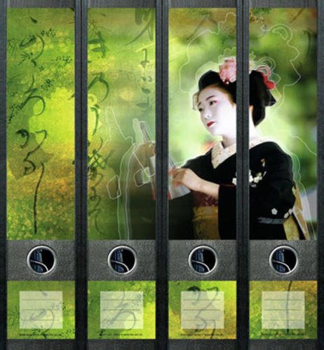 Ordnerrücken breit 4er Set Ordner Geisha Japan Aufkleber Etiketten Deko 405 von Ordnerrücken breit