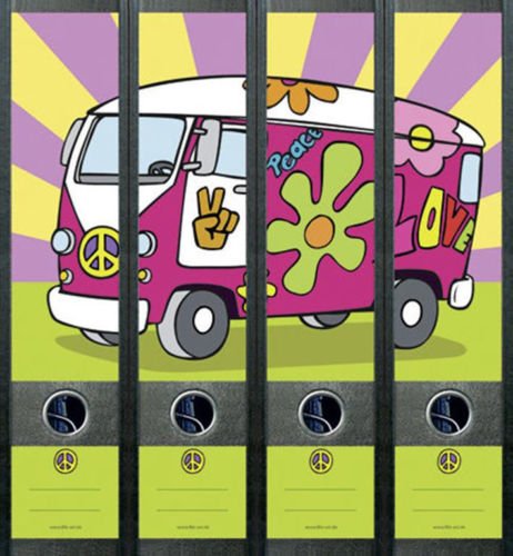 4er Set Ordnerrücken für breite Ordner Hippie Peace Bus Platte Aufkleber Etiketten Deko 242 von Ordnerrücken breit