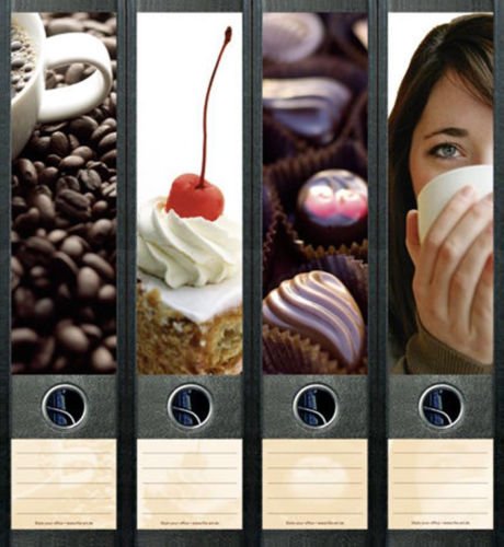 4er Set Ordnerrücken für breite Ordner Kaffee & Süßes Aufkleber Etiketten Deko 421 von Ordnerrücken breit