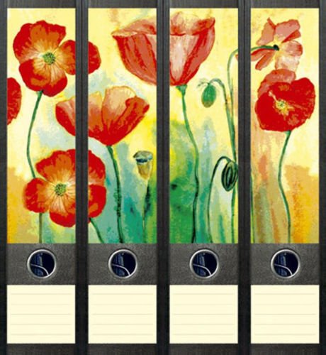4er Set Ordnerrücken für breite Ordner Pflanze Mohn Blume Blumen Aufkleber Etiketten Deko 044 von Ordnerrücken breit