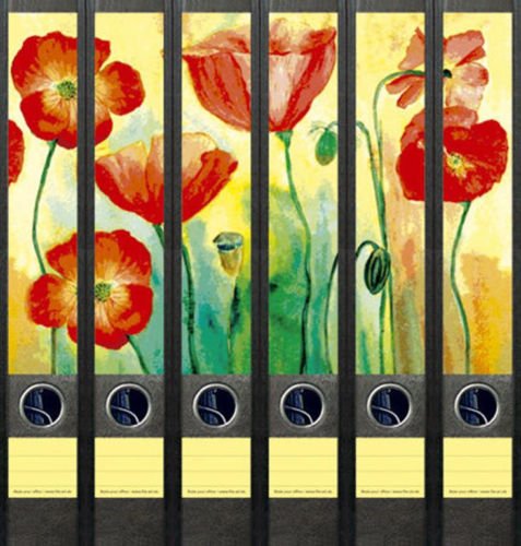 Ordnerrücken schmal 6er Set Ordner Pflanze Mohn Blume Blumen Ordner Aufkleber Etiketten Deko 088 von Ordnerrücken schmal
