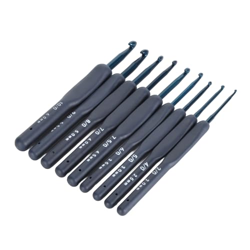 Häkelhaken Set, 9 PCs Polierte Aluminiumhaken mit Weichen Griffen, Ergonomisch und Leicht, Ideal für Anfänger, Fachkräfte und Solche mit Arthritischen Händen von Oreilet