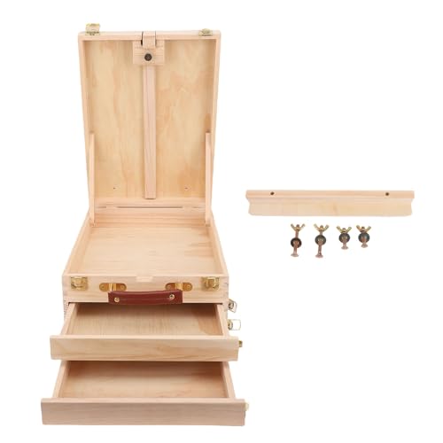 Oreilet Hölzerne Pochade Box, Malen Tabletop Trailel mit 2 Aufbewahrungsschubladen, Einstellbare Tragbare Künstler Werkzeug Organisator Hülle für 24 in Leinwand Malerei Skizzieren von Oreilet
