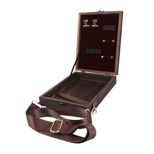 Oreilet Writers Messenger Wood Box, Hölzerne Tisch Skizzenschachtel Eundel, Handgefertigtes Tragbares Künstler Tool Pinsel Aufbewahrungsbeutel Schreibkasten Crossbody Postman Tasche von Oreilet