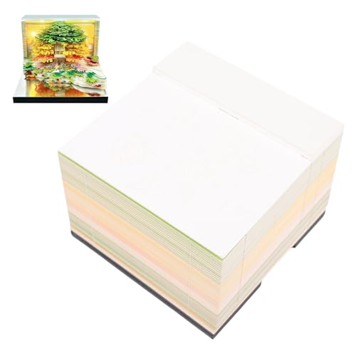 Oreilet Zeitstückkalender 2026 mit Leichten, 3d Blumensee Bauminsel Kalender Memo Pad, DIY Paper Schnitzkunst Notiz Notizkulptur Desk Dekoration für Kreativen Desktop (GREEN) von Oreilet