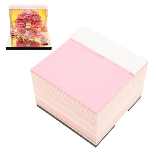 Oreilet Zeitstückkalender 2026 mit Leichten, 3d Blumensee Bauminsel Kalender Memo Pad, DIY Paper Schnitzkunst Notiz Notizkulptur Desk Dekoration für Kreativen Desktop (PINK) von Oreilet