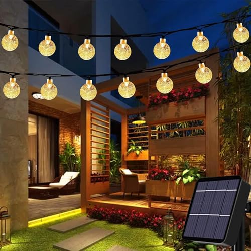 Oreunik Solar Lichterkette Aussen,8 Modi 50LED Solarlichterkette Außen Wetterfest,Outdoor Lichterkette Kugeln für Terrasse Garten Balkon deko Weihnachtsdeko Aussen (50LED Warmweiß) von Oreunik