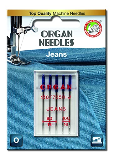 Organ Set aus 5 Nähmschinennadeln für Jeans und andere schwere Stoffe in den Stärken 90-100 von Organ