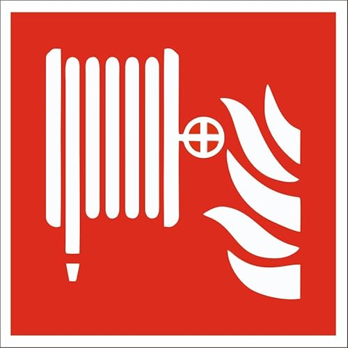 Brandschutz Schild 15×15 cm – Fotolumineszierend PVC – Feuerlöscher, Brandmelder, Feuerwehrschlauch – ASR A1.3, DIN 7010, DIN 67510, EU-konform, selbstklebend (Feuerwehrschlauch) von Orgingift