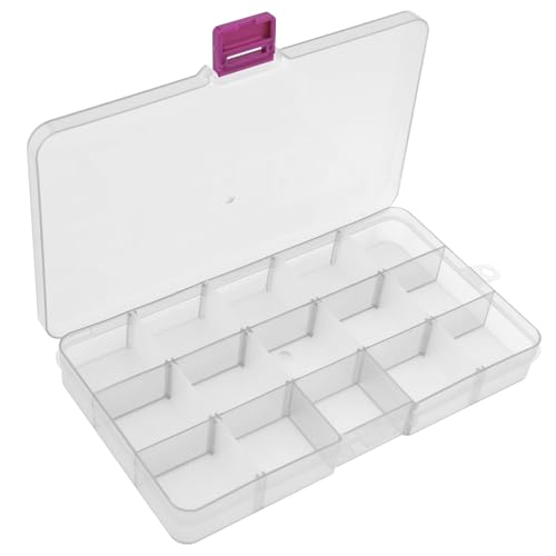 OriGlam 1 x Kunststoff-Aufbewahrungsbox mit verstellbaren Trennwänden, Schmuck-Aufbewahrungsbox für Bürobedarf, Perlen, Basteln, Angelzubehör (transparent), 17 x 10 cm von OriGlam