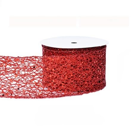 Dekoband Geschenkband mit Draht Weihnachten, Glitzer Schleifenband mit Drahtkante Rot, Weihnachtsband Breit 63mm, 9 Meter Lang, Bänder zum Basteln Dekorieren Geschenkverpackung von Oridaceae