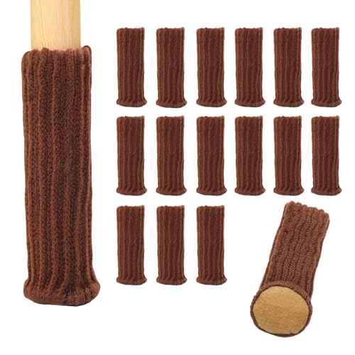 Möbelsocken, 24 Stück Stuhlsocken für Runde Stuhlbeine, Gestrickte rutschfeste Elastische Stuhlbeinkappen mit Filz, Möbel Bodenschutz für Möbelbeine mit Umfang von 6 bis 18 cm (Braun, 7x4cm) von Oridaceae