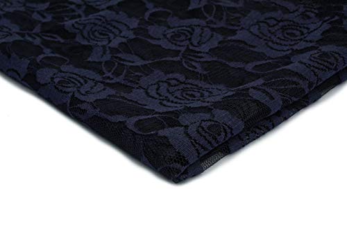 Elastischer Spitzenstrick, Spitzenstoff, Blumenmuster, Rosenmuster 50 x 150 m (Navy blau) von Orient Fashion