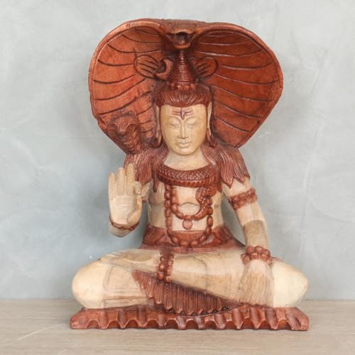 Oriental Galerie Figur Shiva Skulptur Sitzend Sheva Deko Dekoration Buddhismus Holzfigur mit Schlange Braun ca. 30 cm von Oriental Galerie
