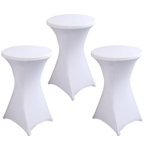 3er-Set Stretch Stehtisch Husse für Bistrotisch Ø 80-85 cm, Elegante Waschbare Tischdecke Cocktail Tisch Überzug Husse für Bar Geburtstagsfeier Hochzeit Bistrotische 80×110 cm (Weiß) von Oriental riverkit