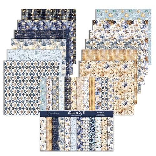 Scrapbook Papier, 24 Blätter Weihnachten Musterpapier, 24 Designs Doppelseitiges Bastelpapier, Motivpapier für Dekorative Fotoalbum und Journal, DIY-Dekoration (Blau, 30,5 x 30,5 cm) von Oriental riverkit