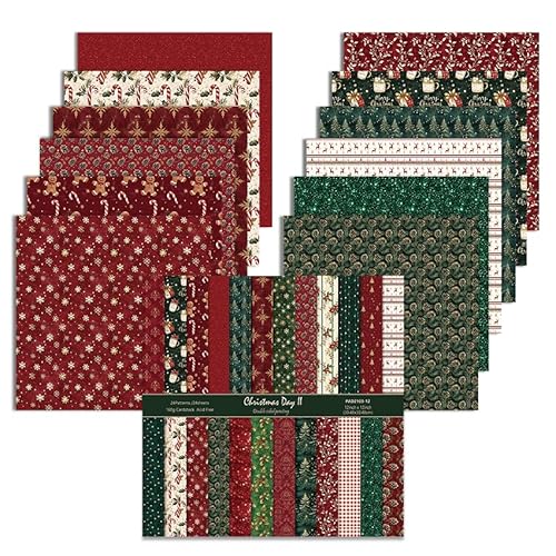 Scrapbook Papier, 24 Blätter Weihnachten Musterpapier, 24 Designs Doppelseitiges Bastelpapier, Motivpapier für Dekorative Fotoalbum und Journal, DIY-Dekoration (Rot, 30,5 x 30,5 cm) von Oriental riverkit