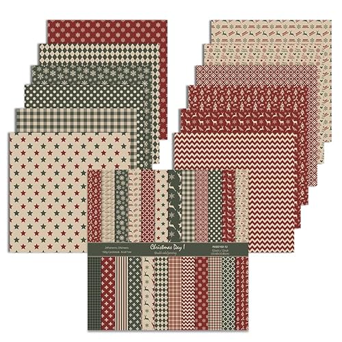 Scrapbook Papier, 24 Blätter Weihnachten Musterpapier, 24 Designs Doppelseitiges Bastelpapier, Motivpapier für Dekorative Fotoalbum und Journal, DIY-Dekoration (Rot + Grün, 30,5 x 30,5 cm) von Oriental riverkit