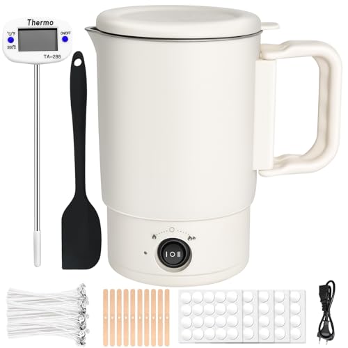 Orifesio Elektrischer Wachsschmelzer für die Kerzenherstellung, Kerzen Selber Machen Set mit 800 ML Wachsschmelztopf, Thermometer, 100 Kerzendochte, 100 Dochtaufkleber, 10 Dochthalter und Rührlöffel von Orifesio