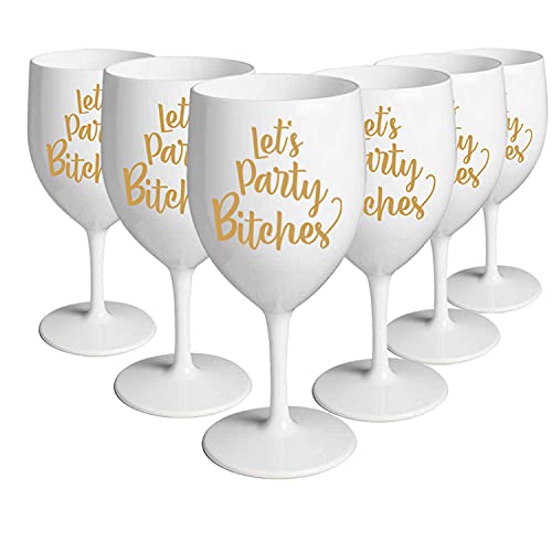 6 Let's Party Bitches Gläser | 50cl | Weiß | Premium Qualität | Unzerbrechlich | Wiederverwendbar | Cocktail | Pool & Strand | JGA | Geschenkidee | Mädelsabend | Geburtstag | Spaß | OriginalCup® von Original Cup